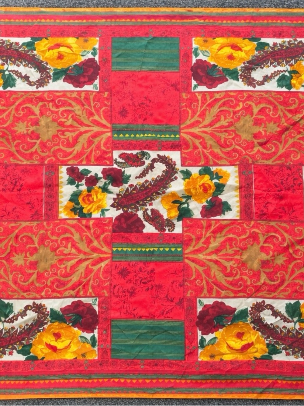 Neiman Marcus Italy Mulberry Silk Crepe de Chine Scarf Red Floral
